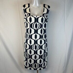 DAVID MEISTER Black White Print Sleeveless Cocktail MIDI Dress Sz 6. USA Made